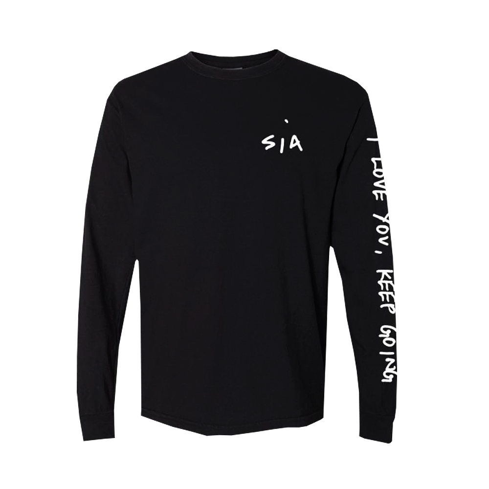 Black long-sleeved t-shirt with ’SIA’ logo and text on the sleeve.