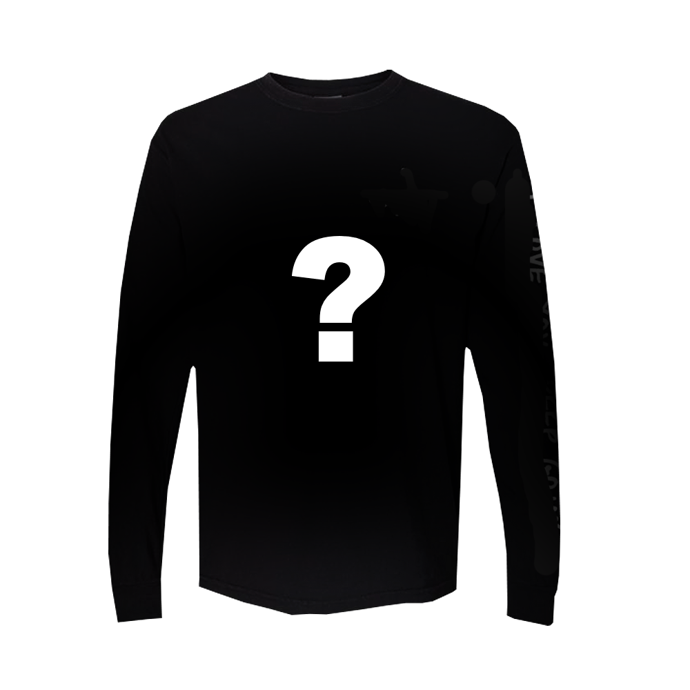 Black long-sleeved shirt with a white question mark on the front.