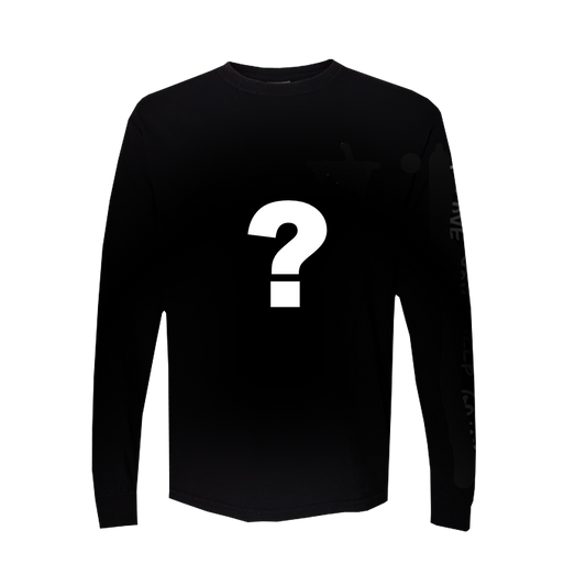 Black long-sleeved shirt with a white question mark on the front.