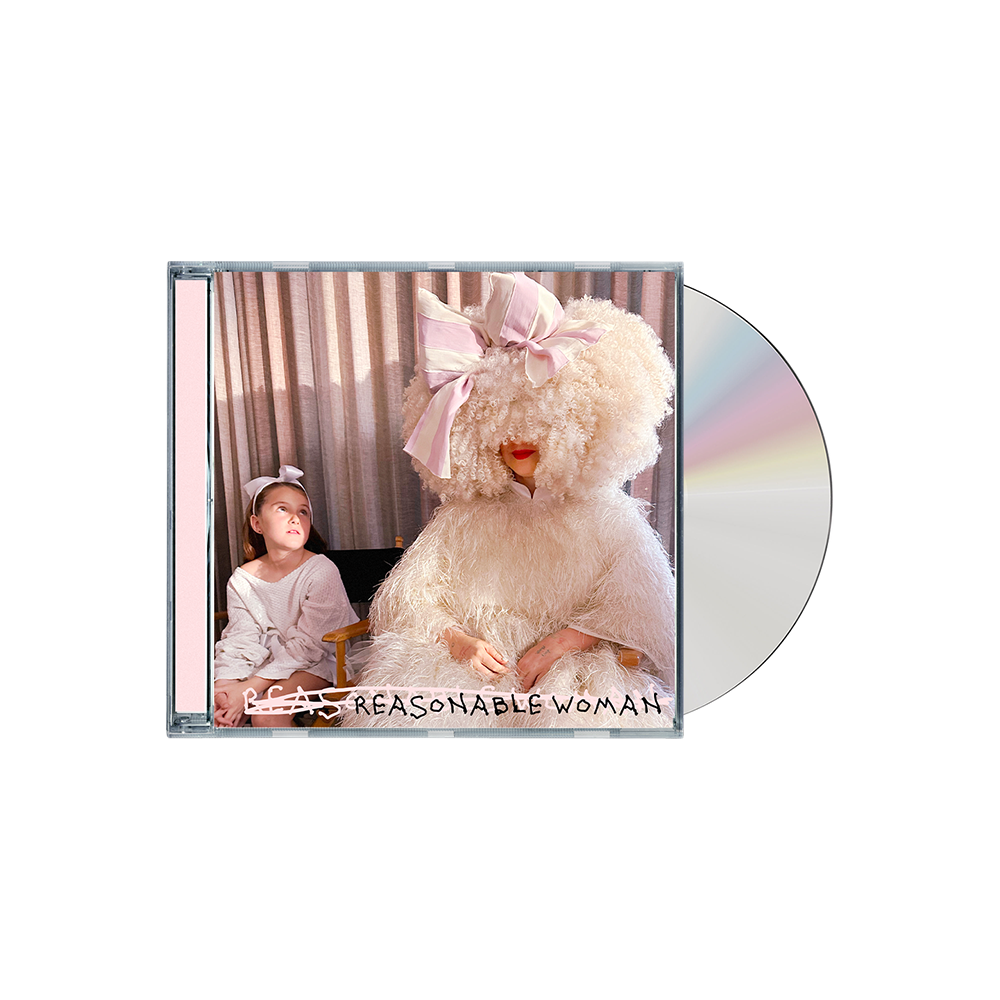 CD album cover titled ’Reasonable Woman’ featuring a child and a person in a large fluffy white costume with a pink bow.