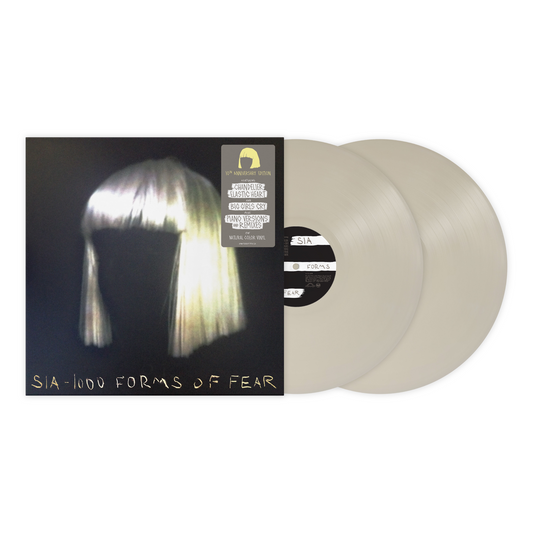 Vinyl record album of Sia’s ’1000 Forms of Fear’ with distinctive cover art featuring a blonde wig.